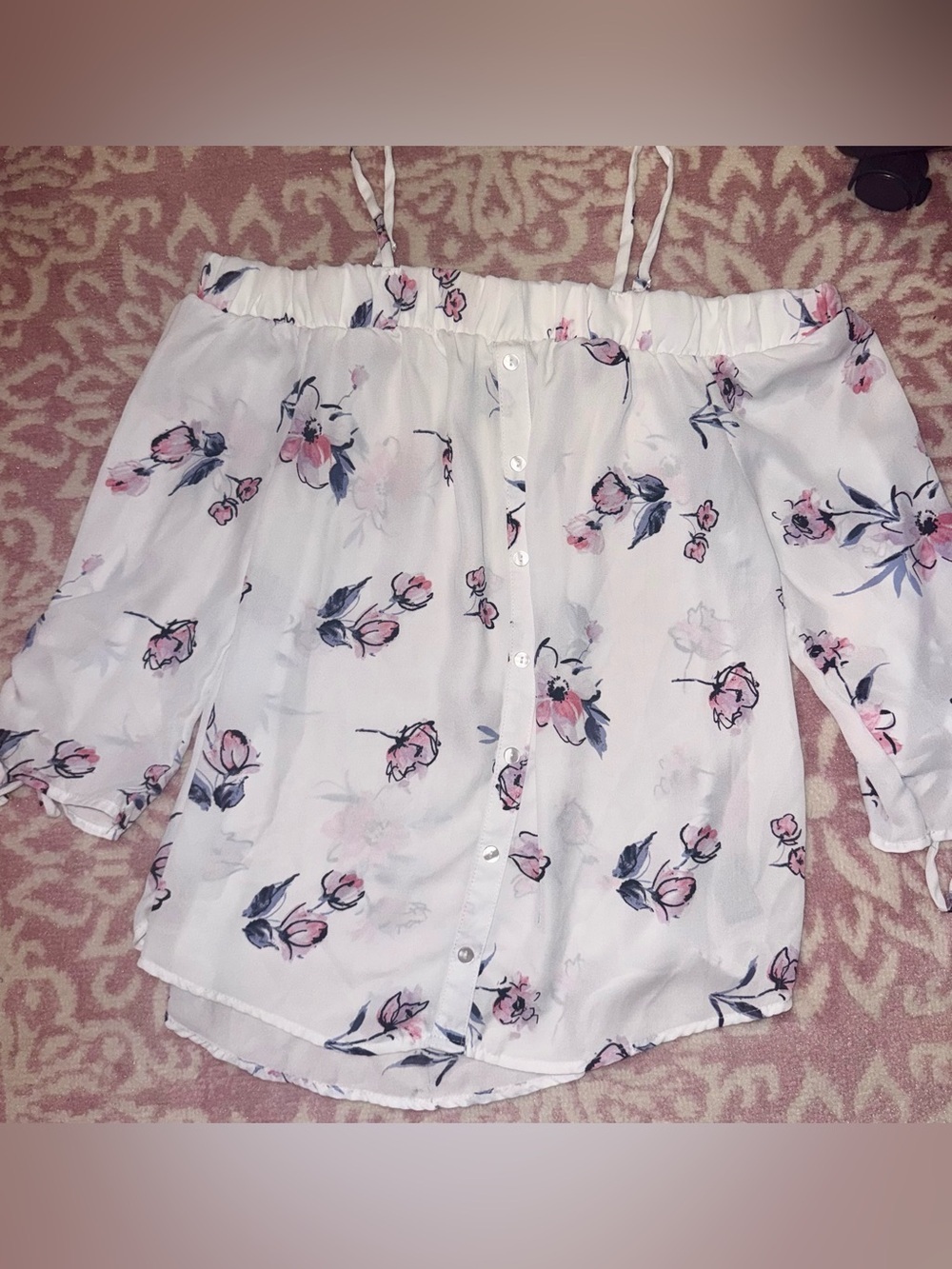 A. Byer Floral Off Shoulder Button Front Blouse Size Large